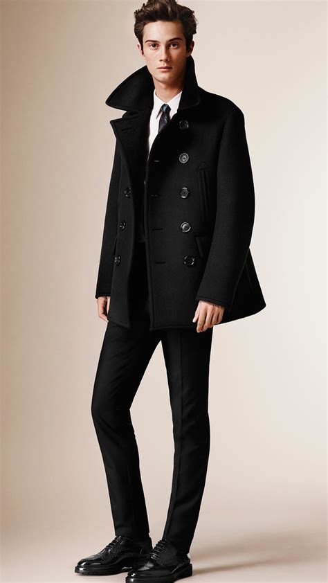 burberry fitted wool pea coat|burberry male coat.